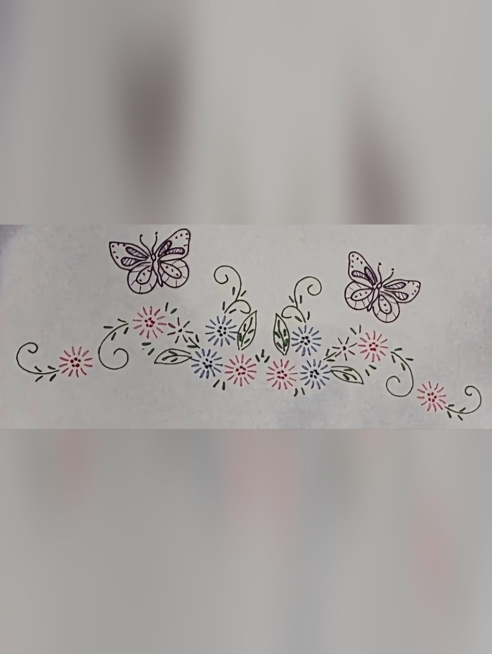 Floral Butterflies Perle Edge Pillowcases Stamped For Embroidery With Floss - Picture 3 of 4